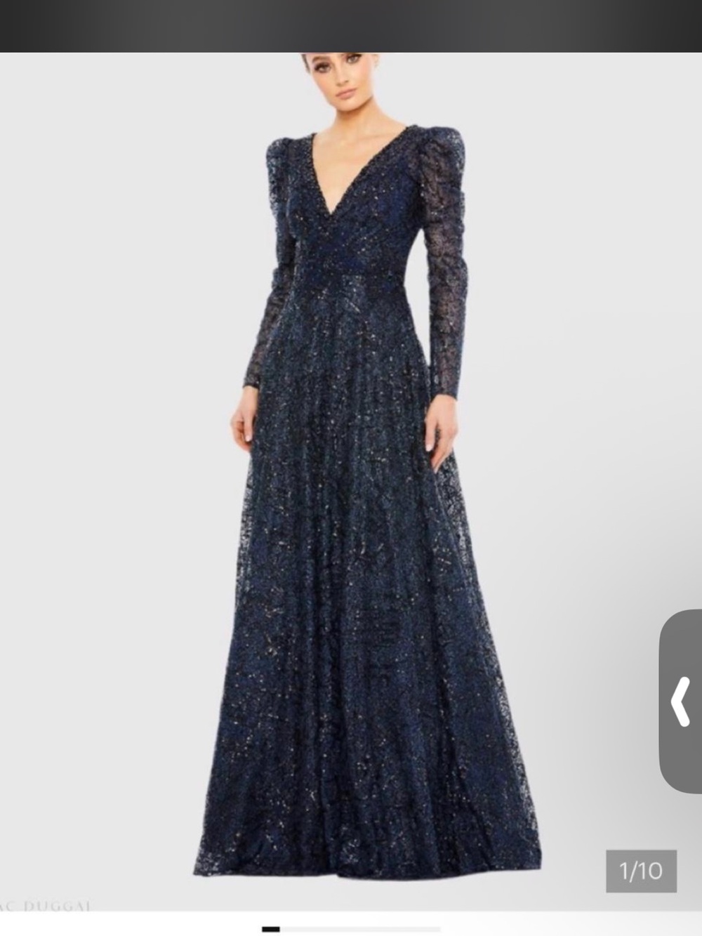 Elegant Navy Long Sleeve Sequin Evening Gown